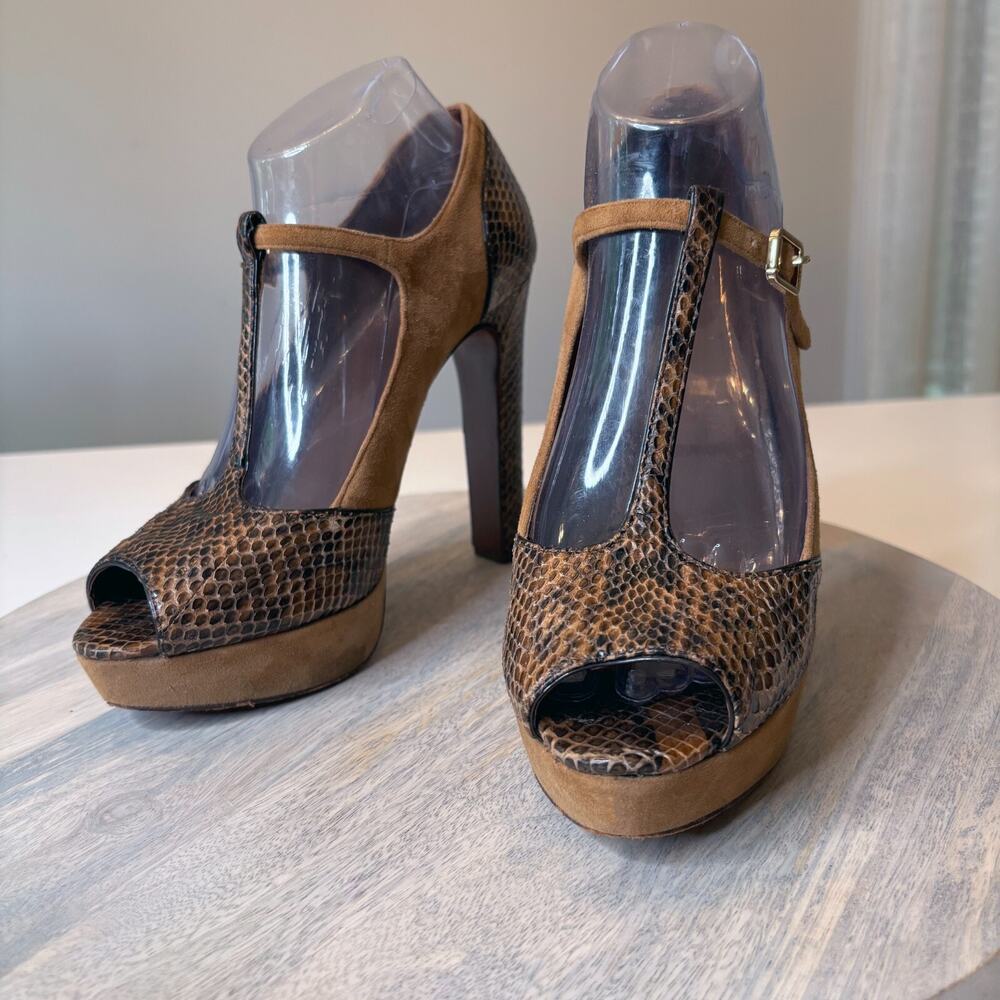 Tory Burch Authentic Snakeskin Leather Suede Heels Pumps Shoes US Size 9 9M - Picture 3 of 11